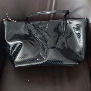 Kate Spade Black Polka Dot Patent Metro Tote Bag Zip Top Travel Shopping‎ Beach